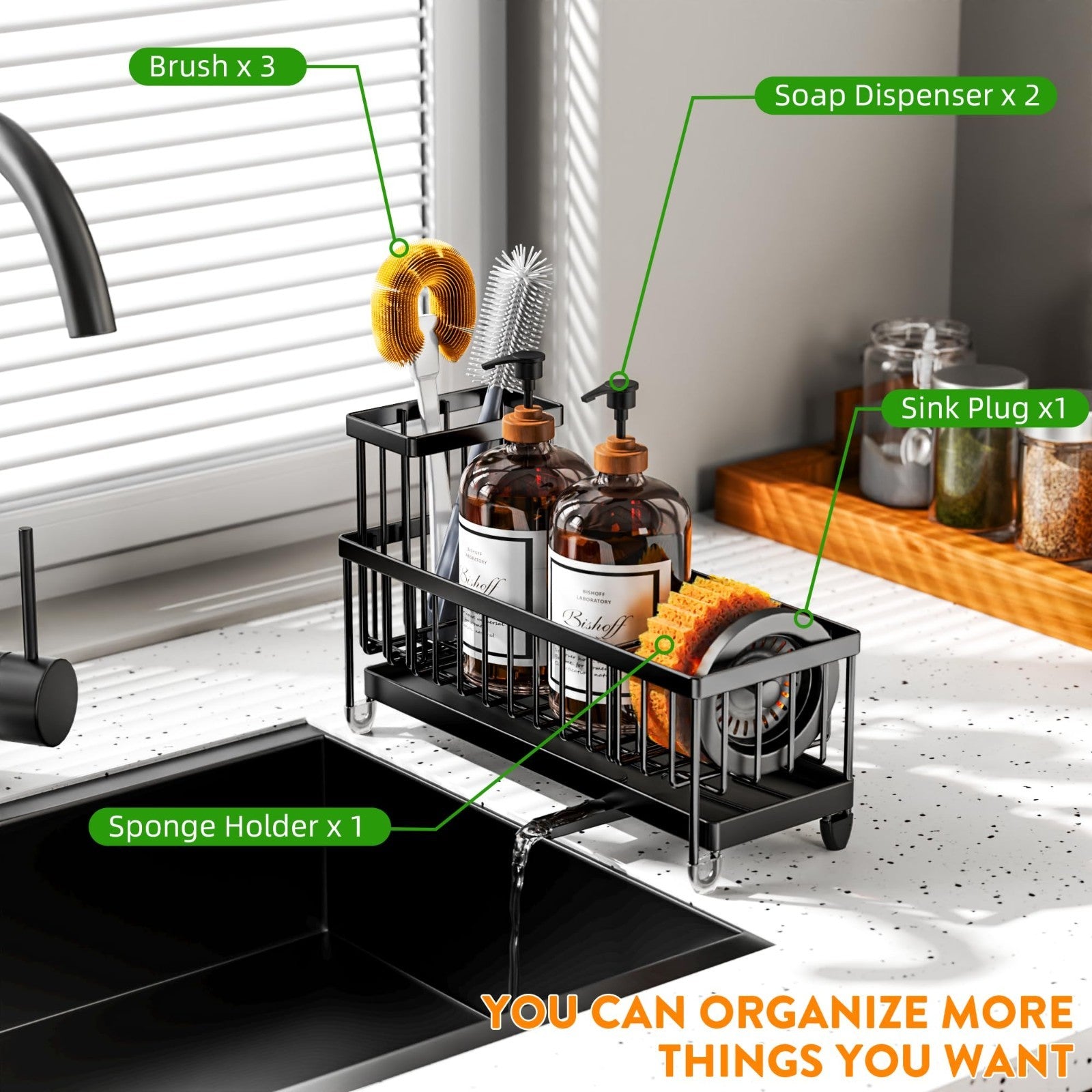 Kitchen Sink Sponge Holder Caddy Organizer, Rustproof 304 Stainless Steel, Large5