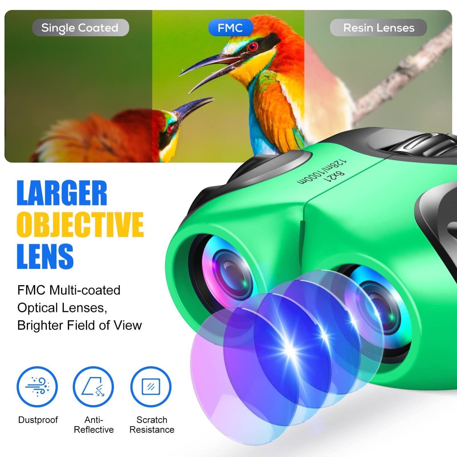 Compact High Resolution Binoculars for Kids   Shockproof, Lightweight, Easy to U3