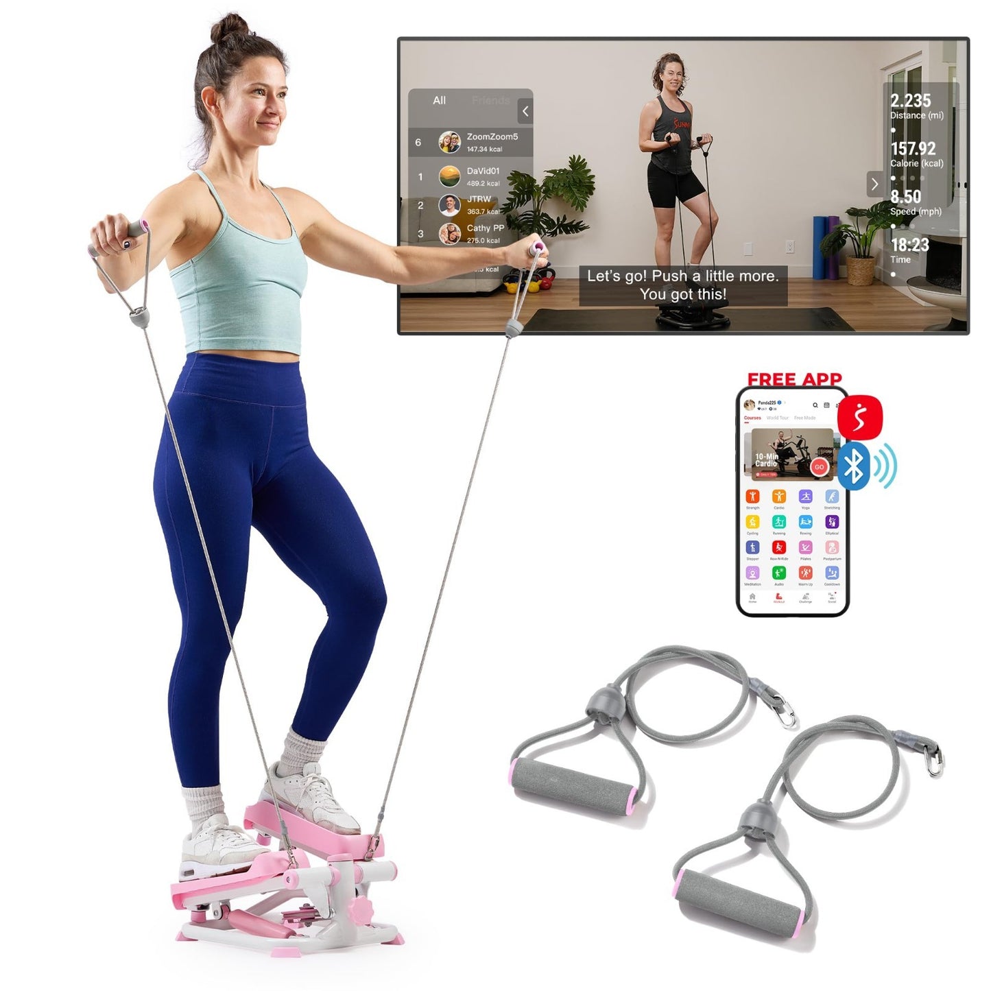 Mini Stair Stepper with Resistance Bands for Home Gym | Full Body Cardio, Adjust1