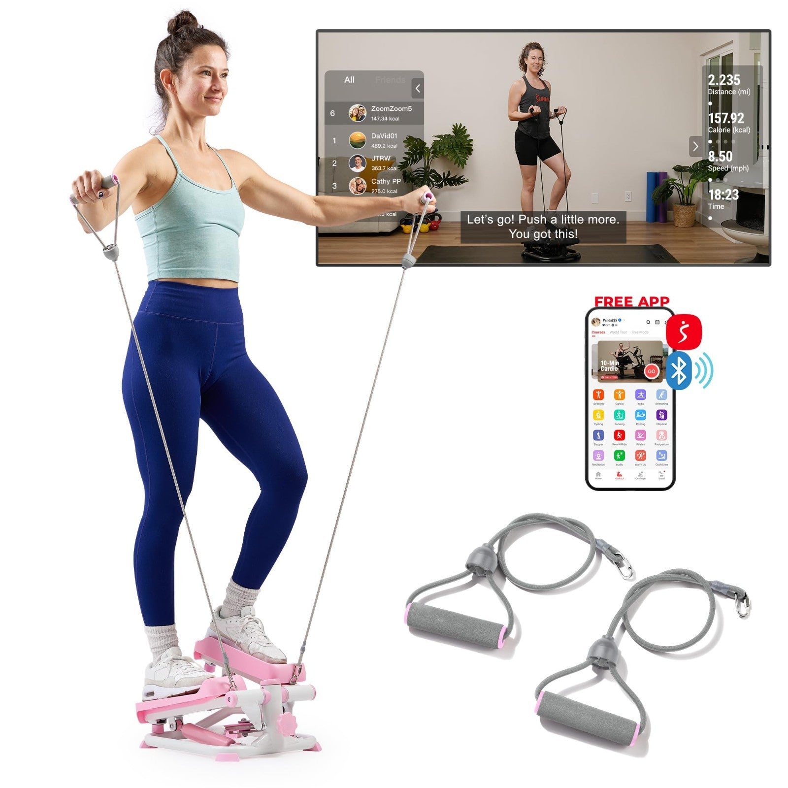 Mini Stair Stepper with Resistance Bands for Home Gym | Full Body Cardio, Adjust1