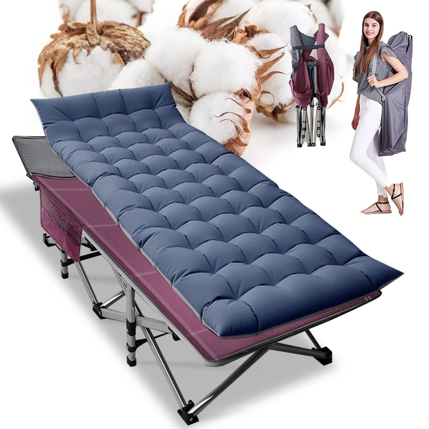Folding Camping Cot for Adults   28" Wide Heavy Duty Bed, 800 lbs Capacity, Remo1