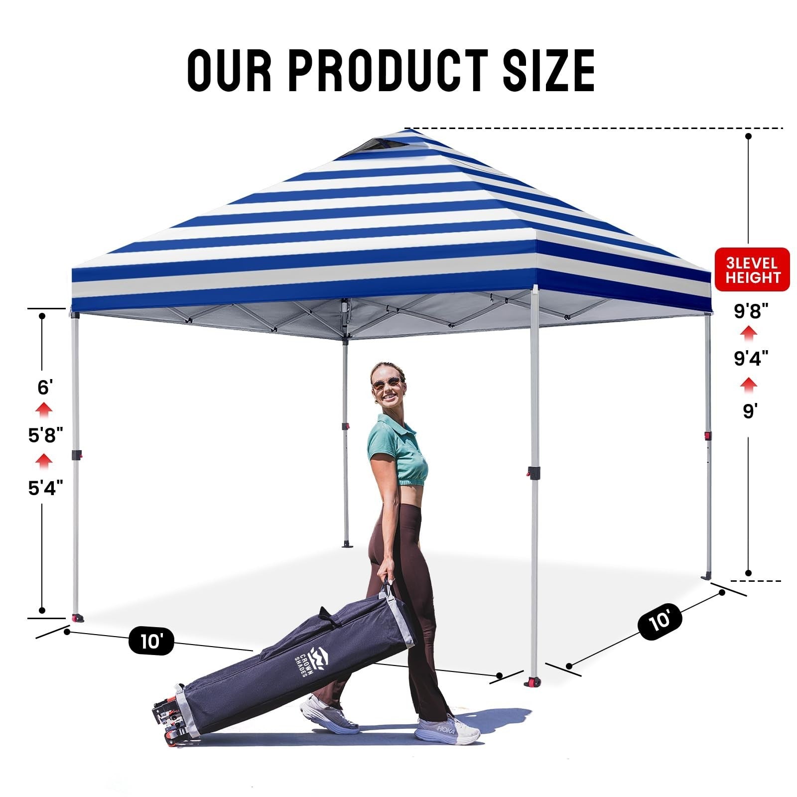 10x10 Pop Up Canopy Tent   Easy Setup, Navy Stripes, Outdoor Sun Shade for Event2