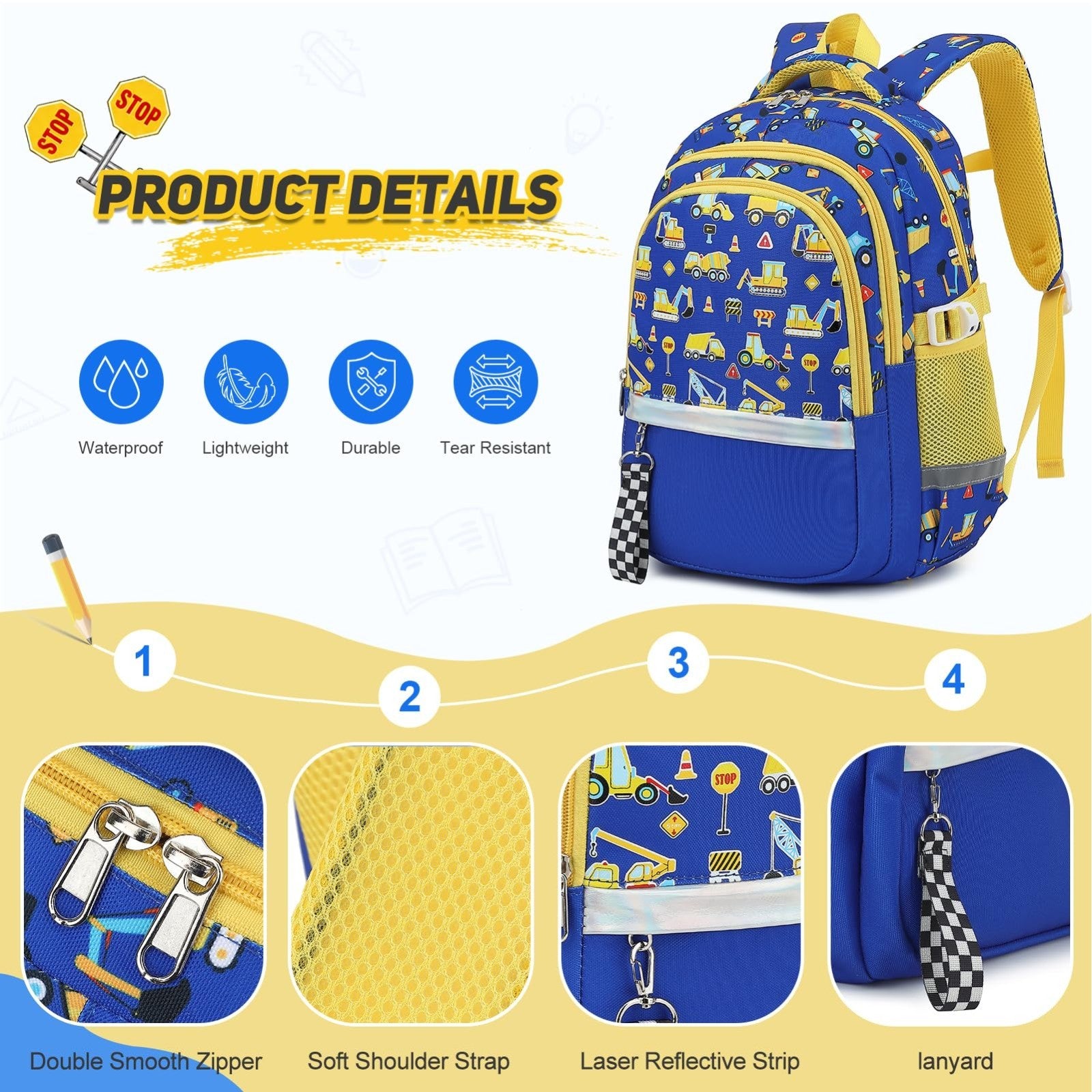 Luminous Backpack Set for Boys   3PCS with Lunch Box & Pencil Case, School Gear4