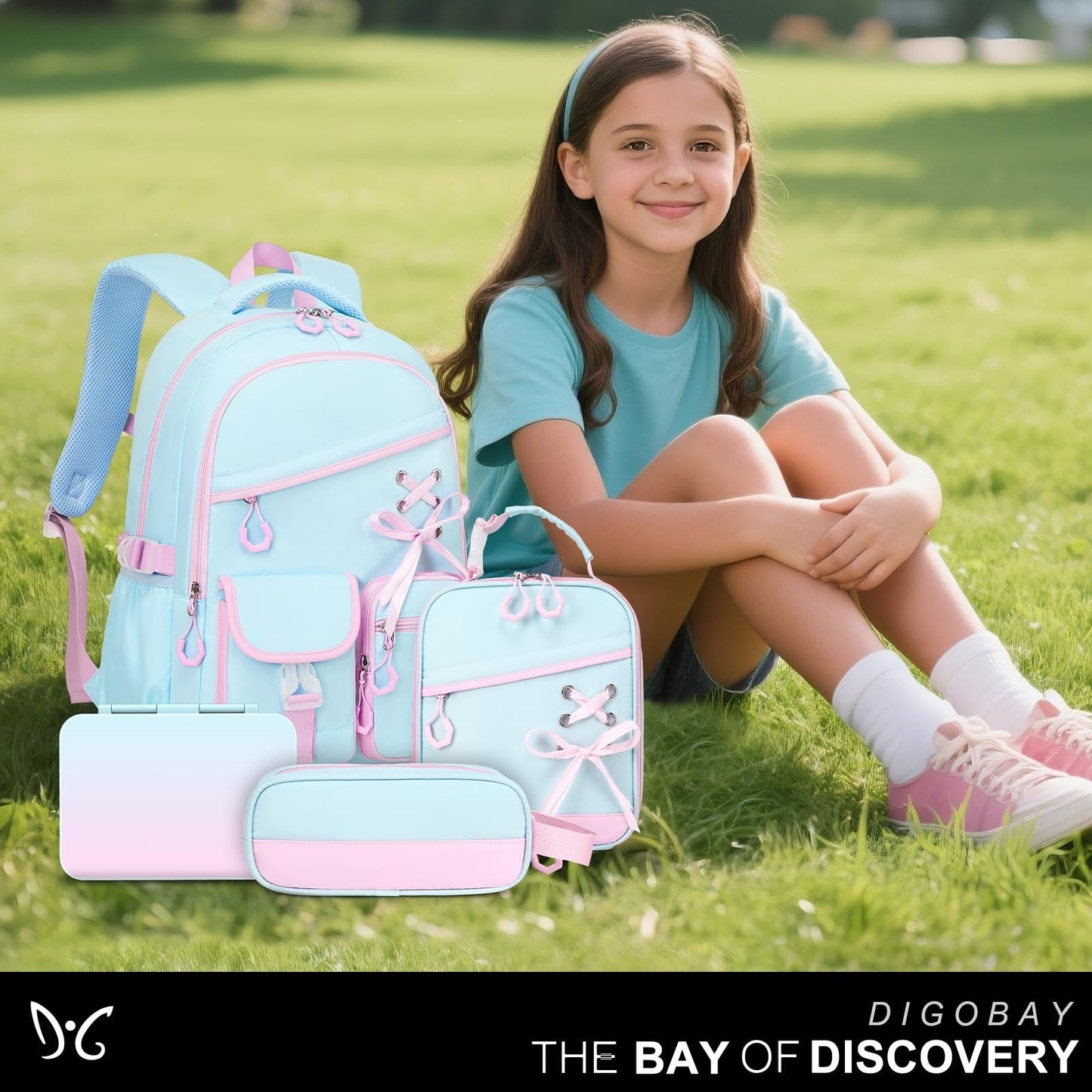 Girls School Backpacks Set   6PCS with Bento Box, Lunch Bag & Pencil Pouch, Aqua8