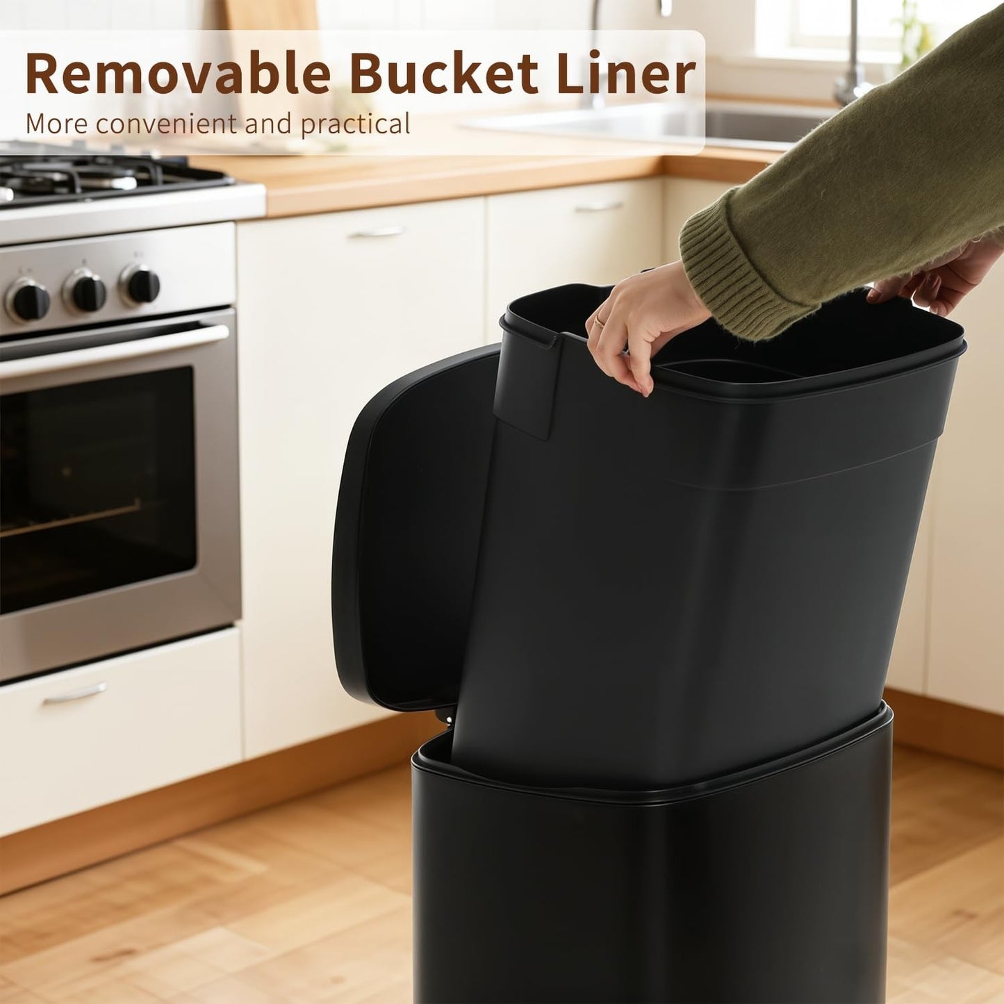 Stainless Steel Trash Can with Lid, Removable Inner Bucket, Foot Pedal, Soft Clo4