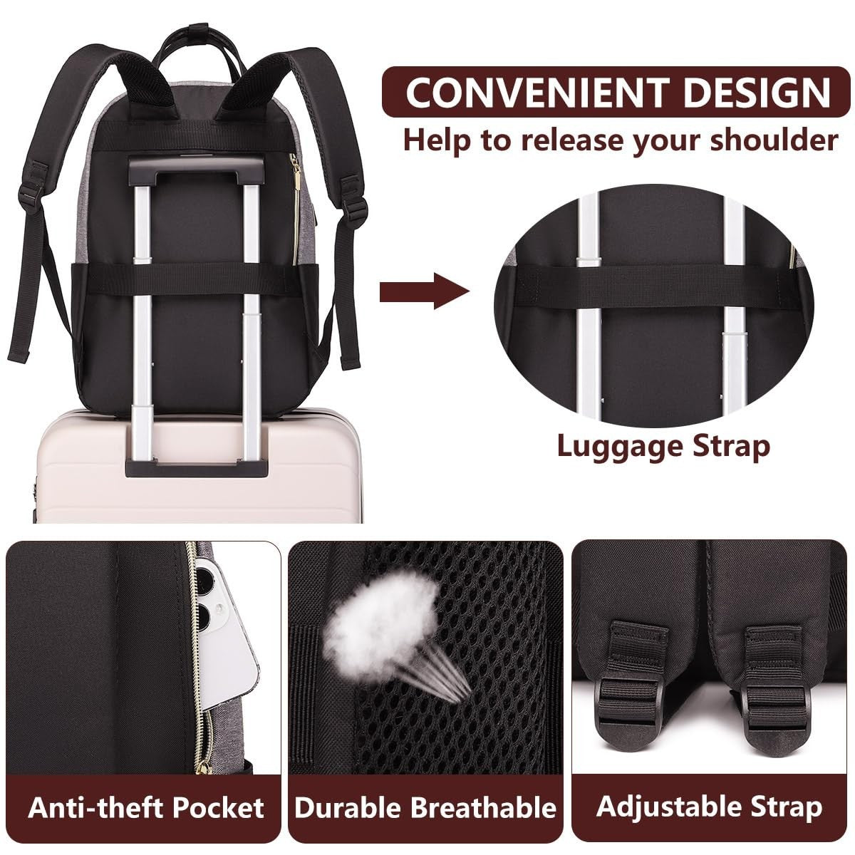 Stylish Laptop Backpack for Women   17.3" USB Charging College Work Bag, Travel4