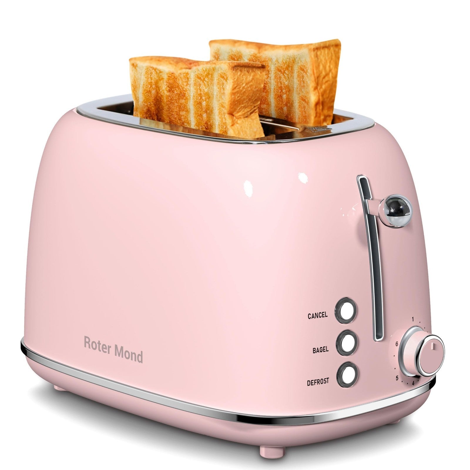 Retro Stainless Steel 2 Slice Toaster with Bagel, Cancel, Defrost, 6 Shade Setti1