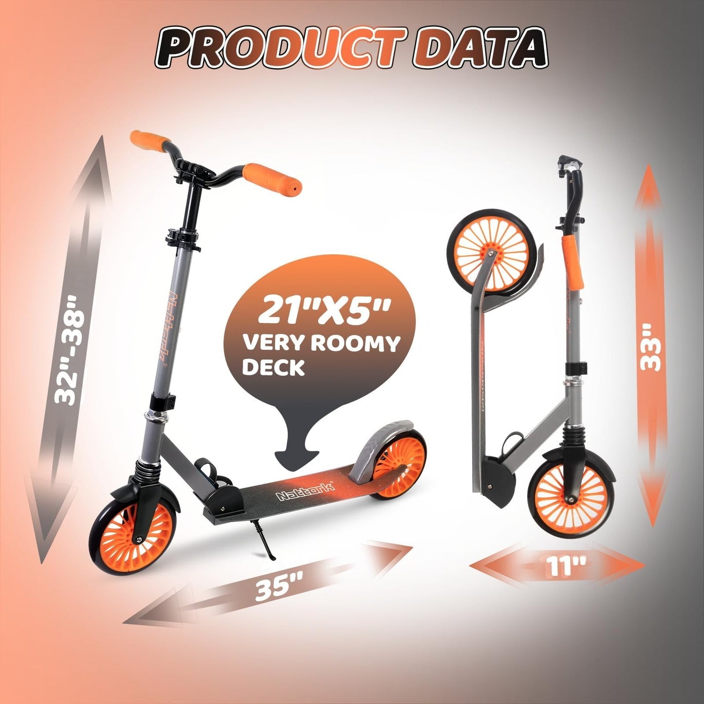 Adjustable Kick Scooter for Kids & Teens, 240 LBS Max Load, Foldable, 8" Wheels,5