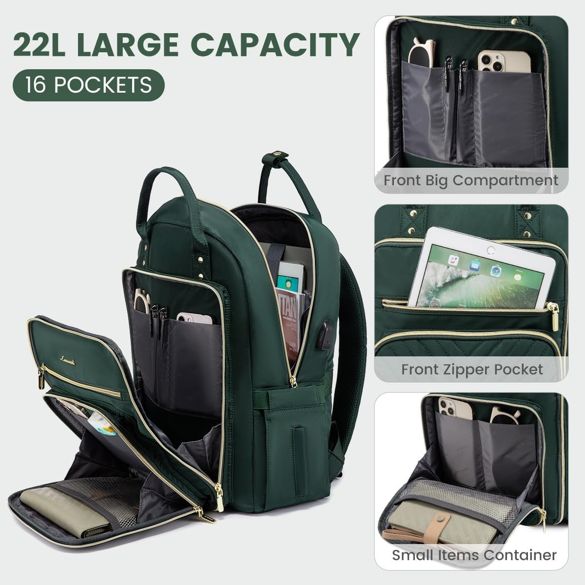 Stylish Water Resistant Laptop Backpack for Women   Travel, Work, Business, Nurs3