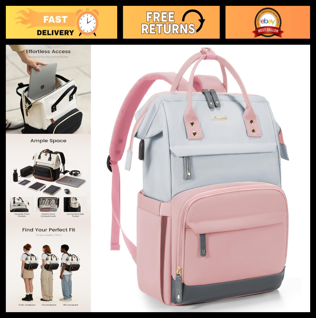 Stylish Waterproof Laptop Backpack for Women, 15.6" Work & Travel Bag, Large Cap0