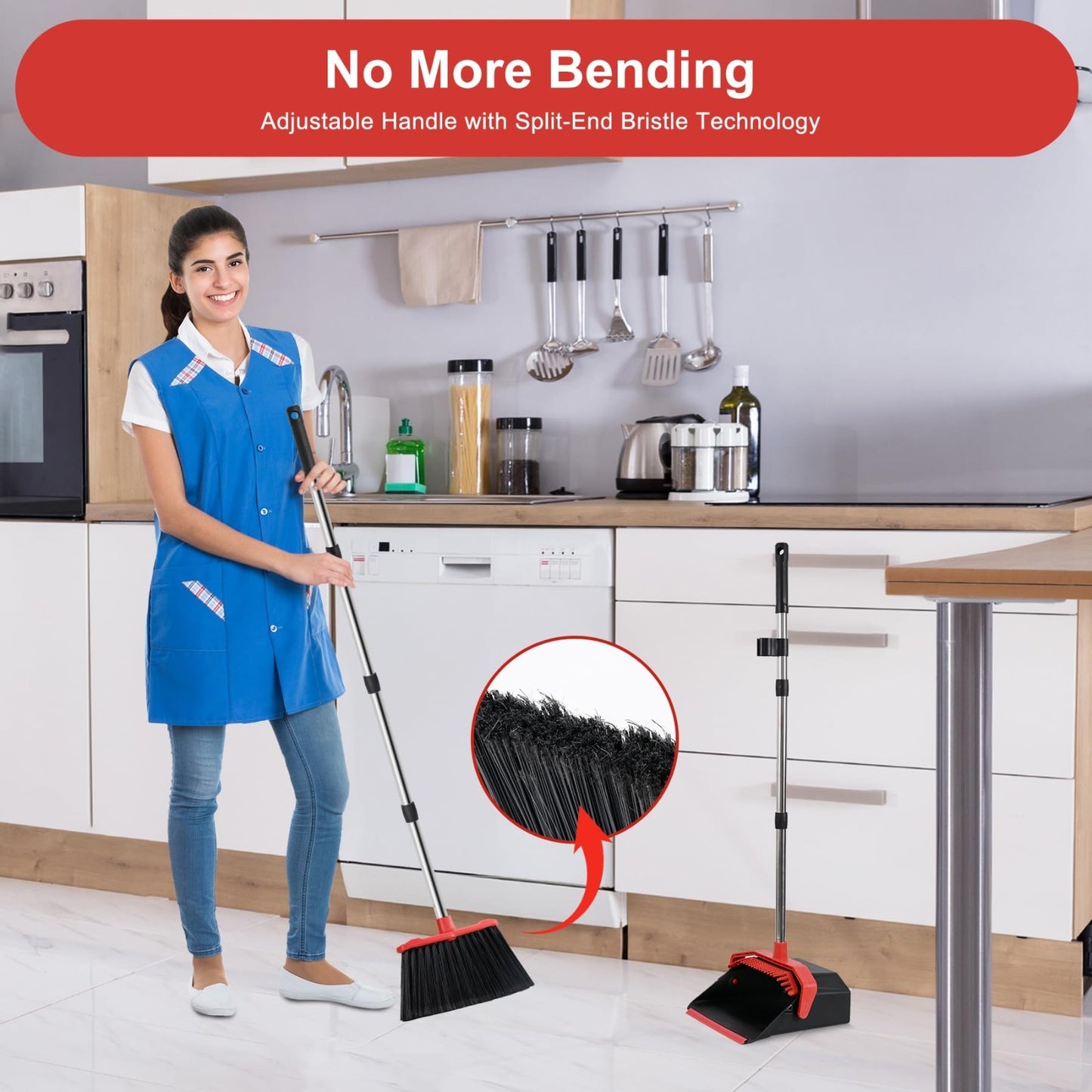 Heavy Duty Large Upright Broom & Dustpan Set, 51" Long Handle for Indoor/Outdoor3
