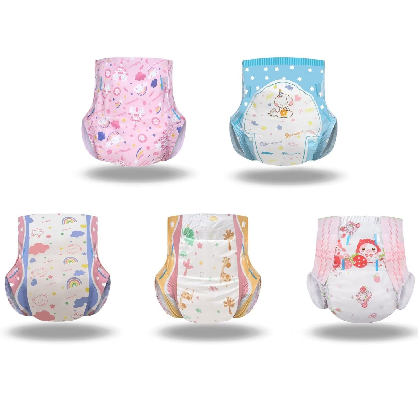 Adult Diapers 10 Count - 5 Patterns, 5000 mL Absorbency, Leak-Proof, Elastic Cuf1
