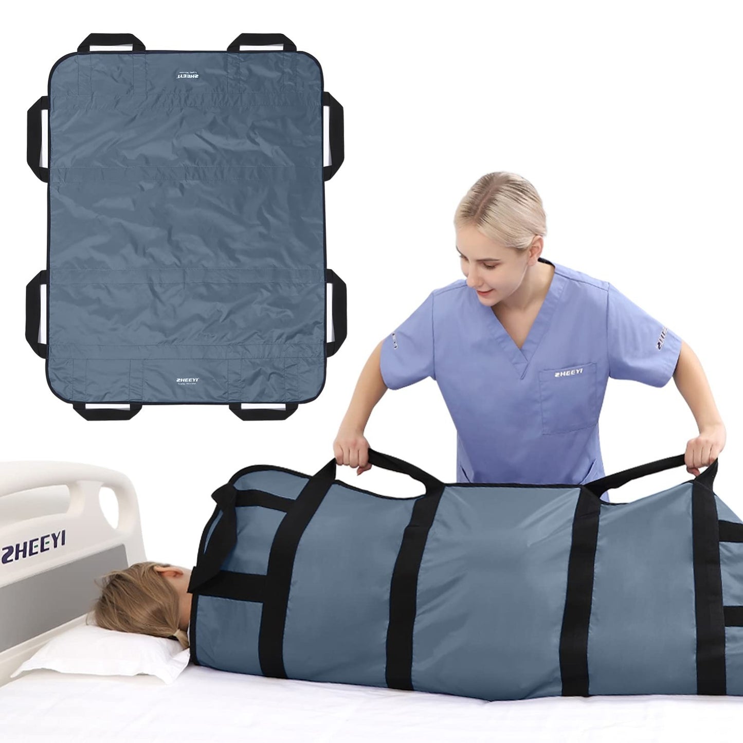 Multipurpose 48"x40" Bed Pad with Handles   Washable Patient Sheet for Lifting &1