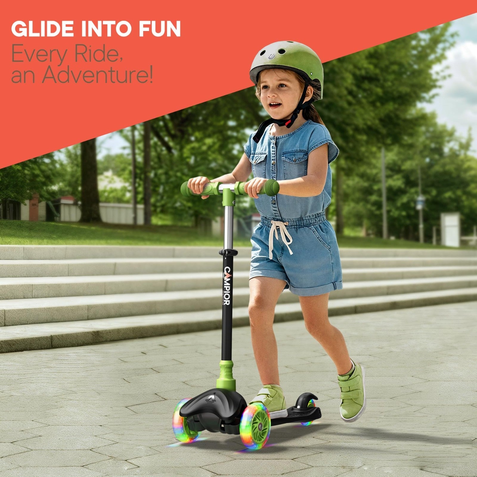 Mini 3-Wheel Scooter for Kids - Lean-to-Steer, LED Light-Up Wheels, Adjustable H2