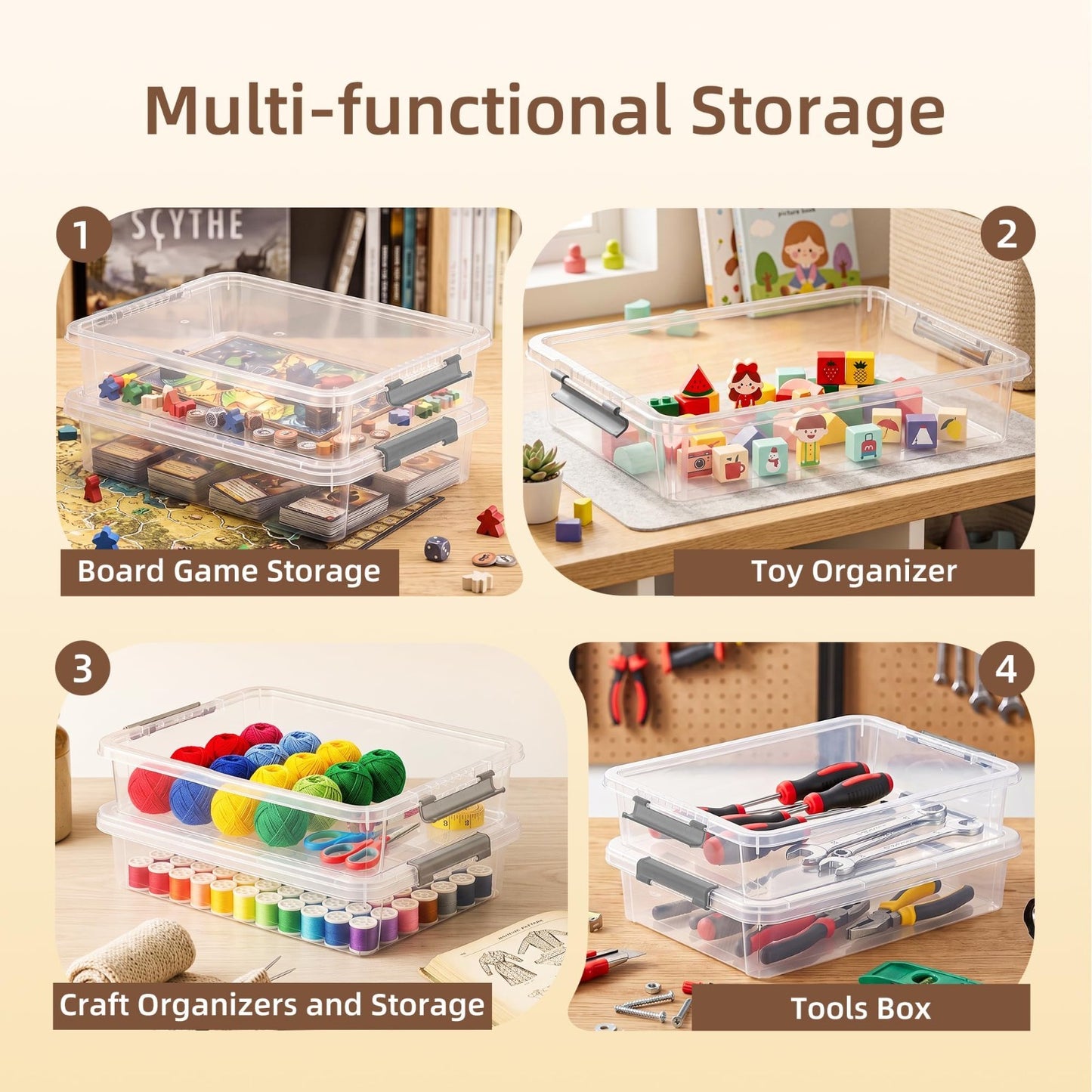 6Qt Clear Craft Organizers   4 Pack Storage Boxes for Sensory Bins & Crafts6