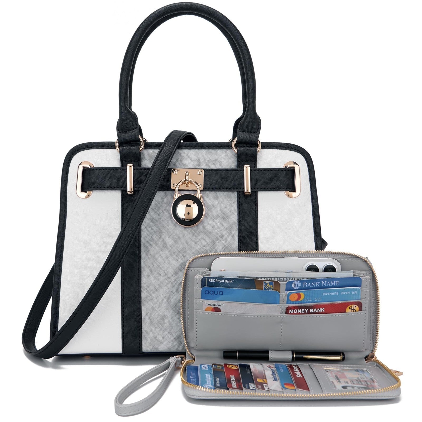 Stylish Structured Satchel Tote Handbag Set for Women with RFID Wallet - Fashion7