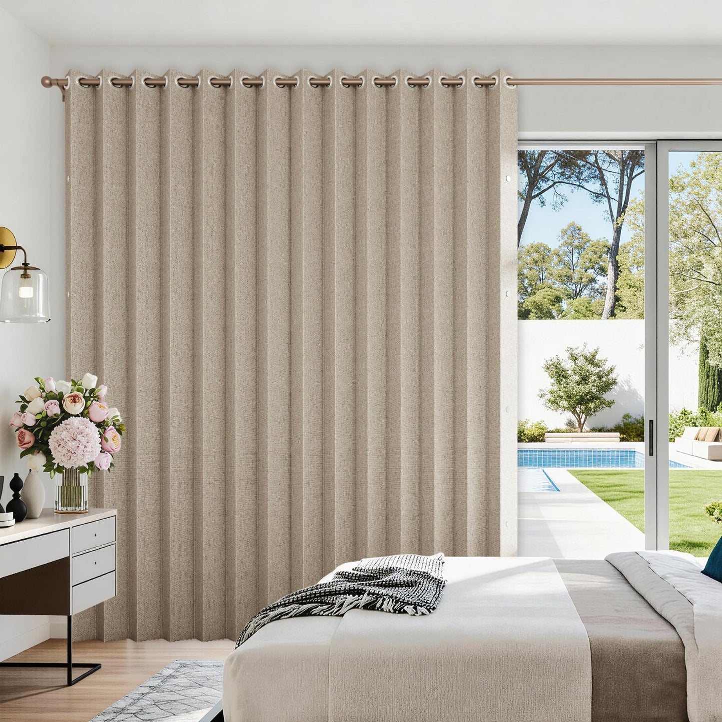 Accordion Door Curtains for Doorways   Fabric Privacy Curtain Panel 100x84 Tan1