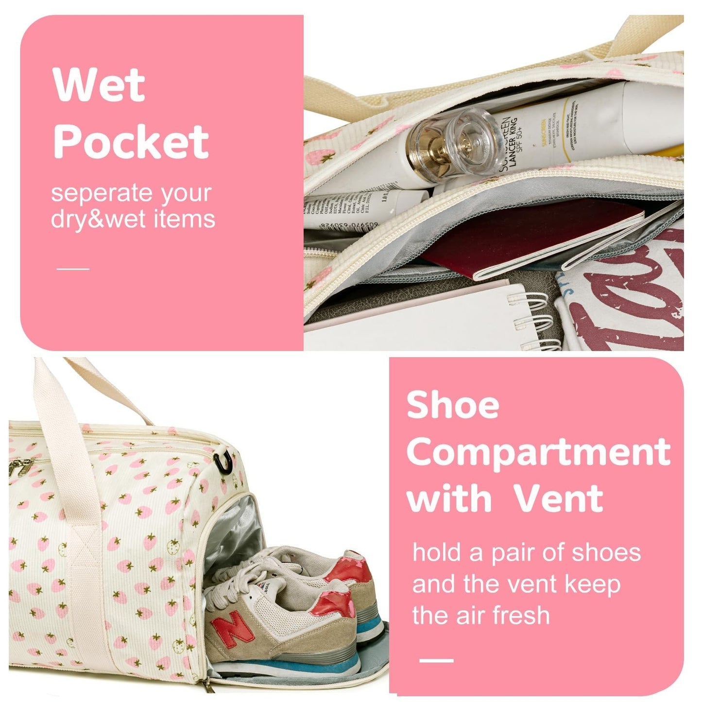 Cute Girls Duffle Bag with Shoes Compartment, Waterproof Gym & Travel Bag4