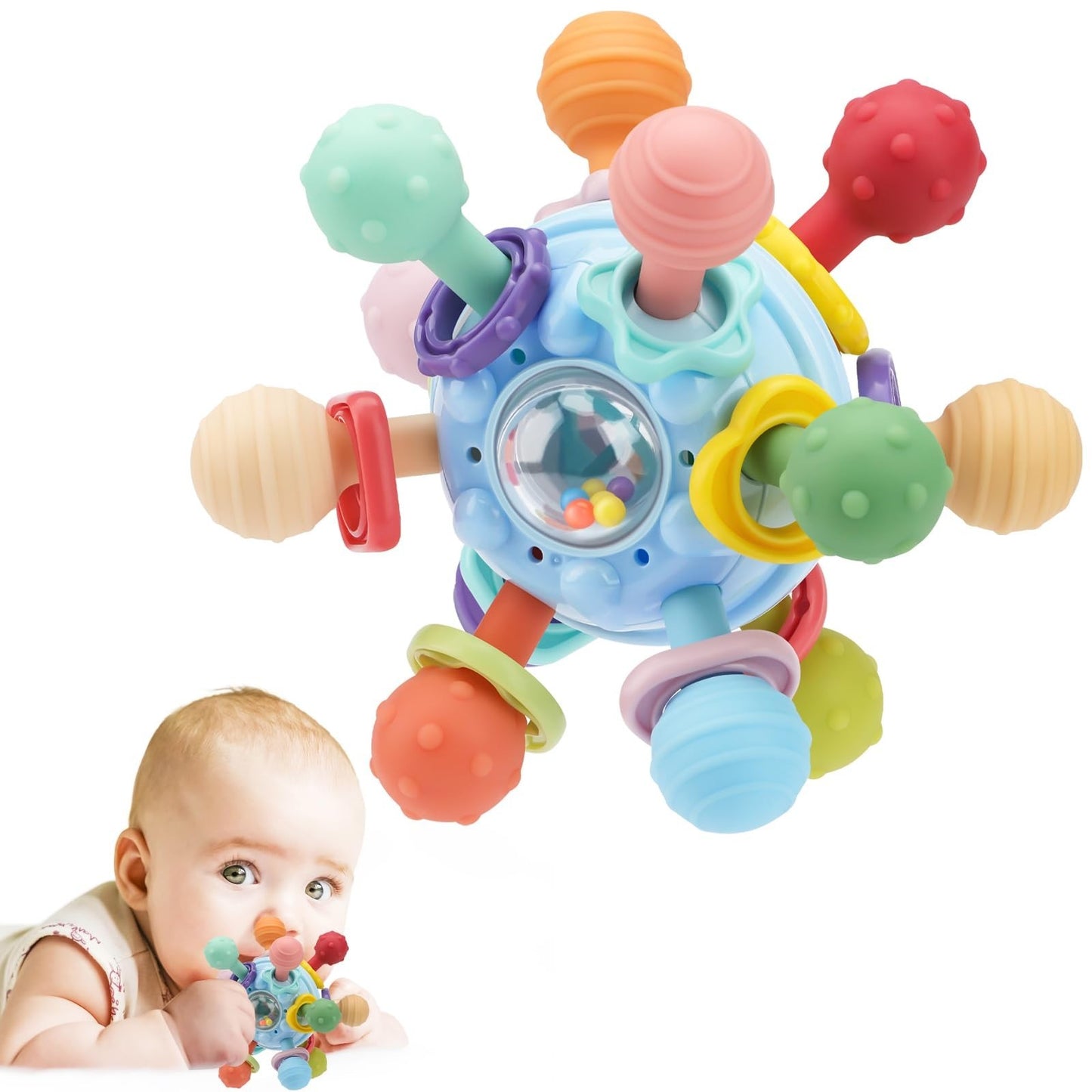 Montessori Sensory Teething Toy for Infants 0 12 Months | BPA Free Rattle & Ball1