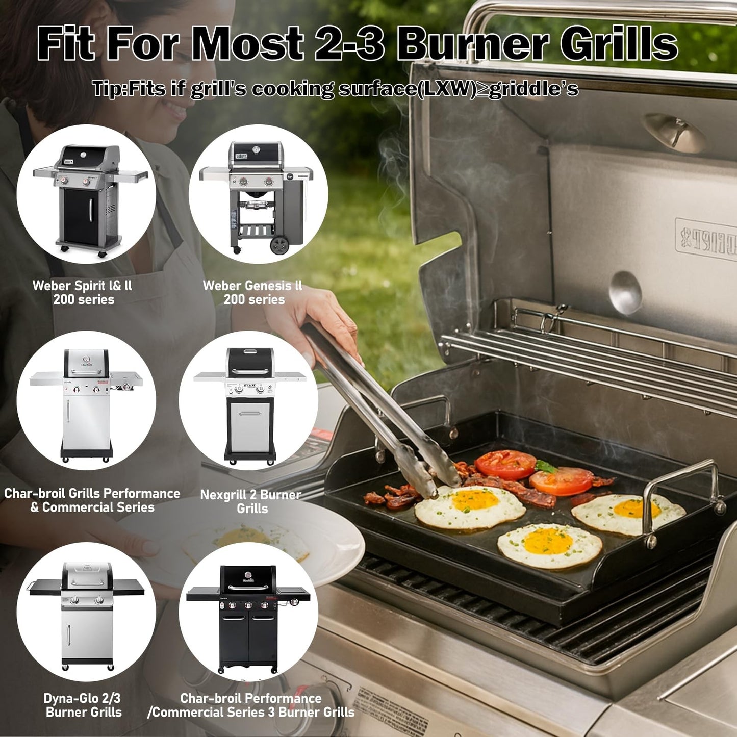 Nonstick Heavy-Duty Griddle Plate - Universal Flat Top for Gas Grill, Charcoal,5