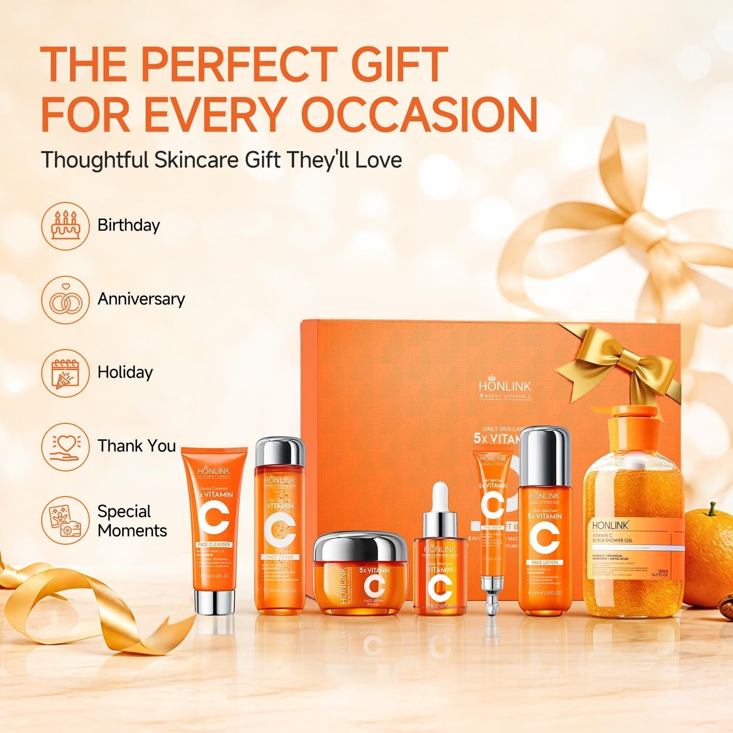 Vitamin C Skincare Gift Set for Women   Facial Care + Exfoliating Body Wash, Hyd8