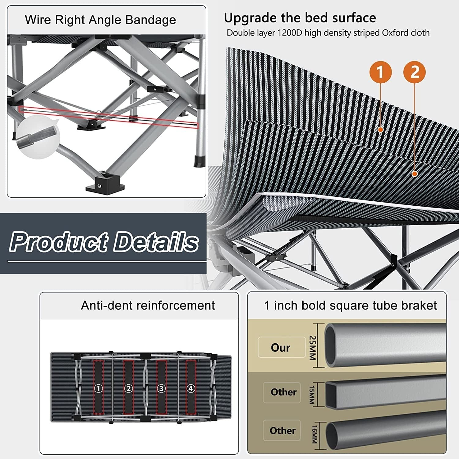 Folding Camping Cot for Adults   28" Wide Heavy Duty Bed, 800 lbs Capacity, 2 Pa7