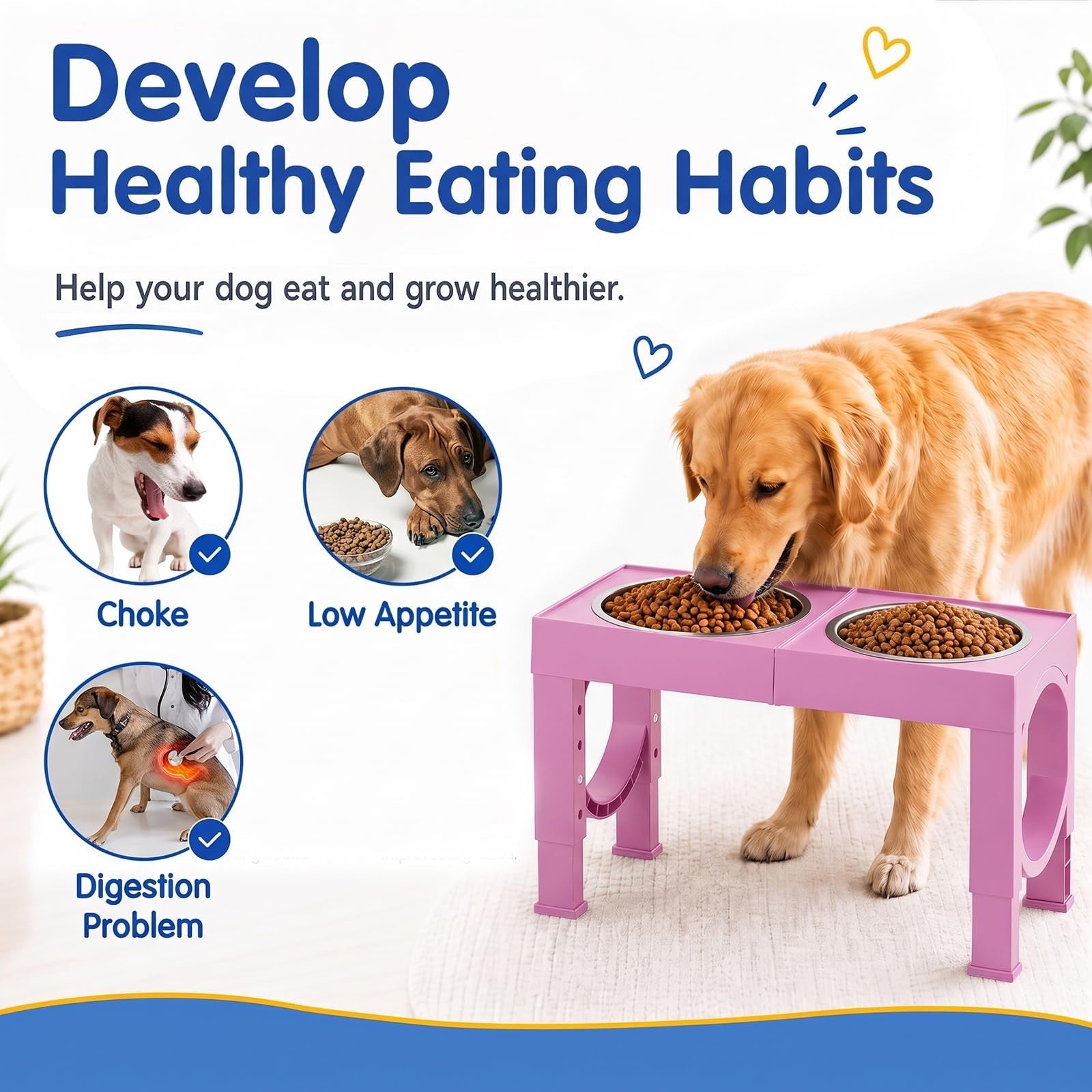 Elevated Dog Bowls for Large Breeds   Adjustable Stainless Steel Feeder Stand, 53