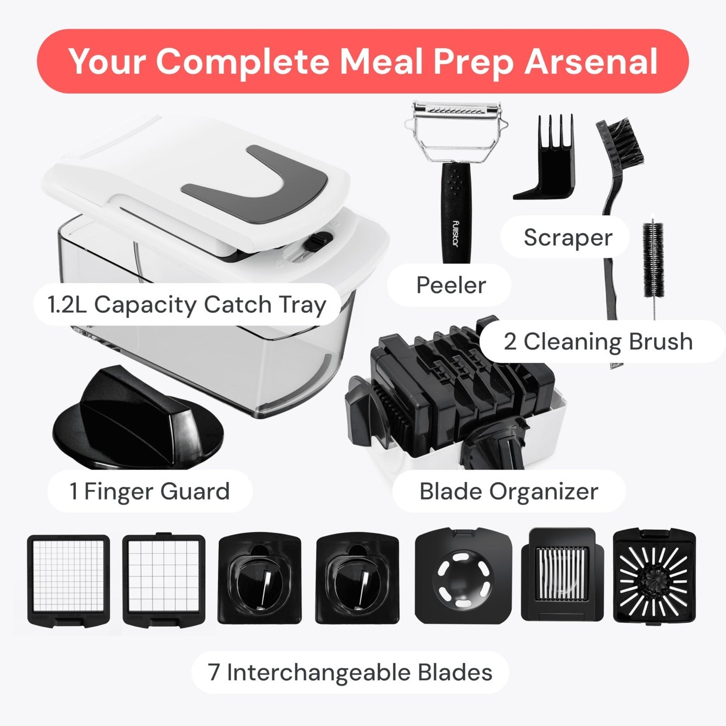 6 in 1 Vegetable Chopper & Spiralizer, Stainless Steel Food Slicer with Containe7