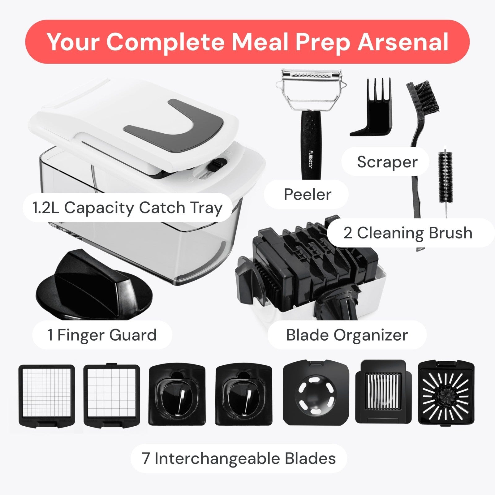 6 in 1 Vegetable Chopper & Spiralizer, Stainless Steel Food Slicer with Containe7