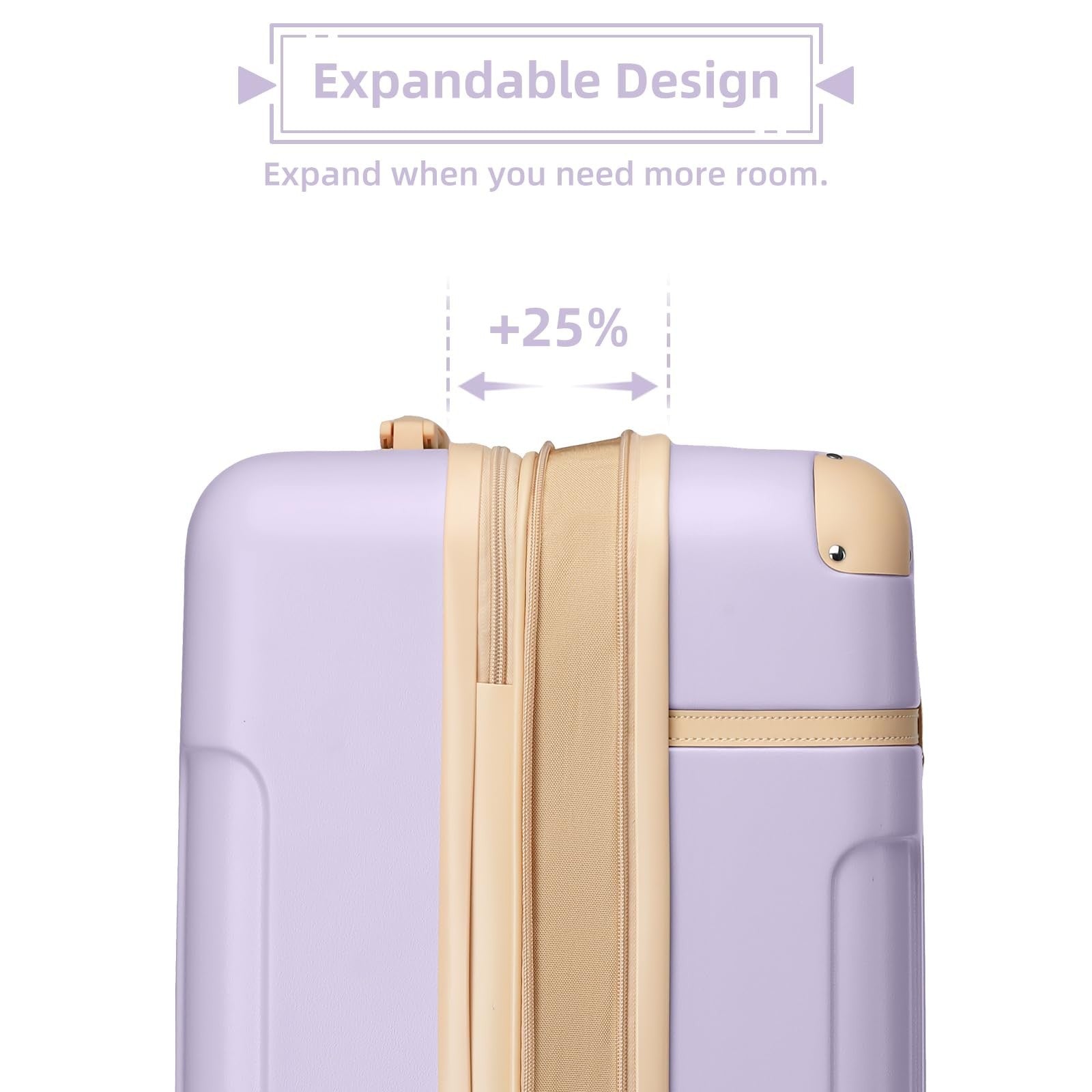 Expandable 3-Piece Carry-On Luggage Set - Lavender, 22x14x9, TSA-Approved, Spinn2