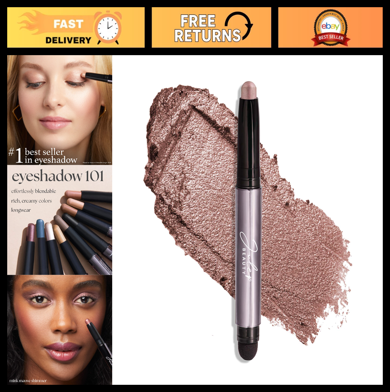 Crème-to-Powder Eyeshadow Stick - Mink Mauve Shimmer, Long-Lasting, Easy Blend0