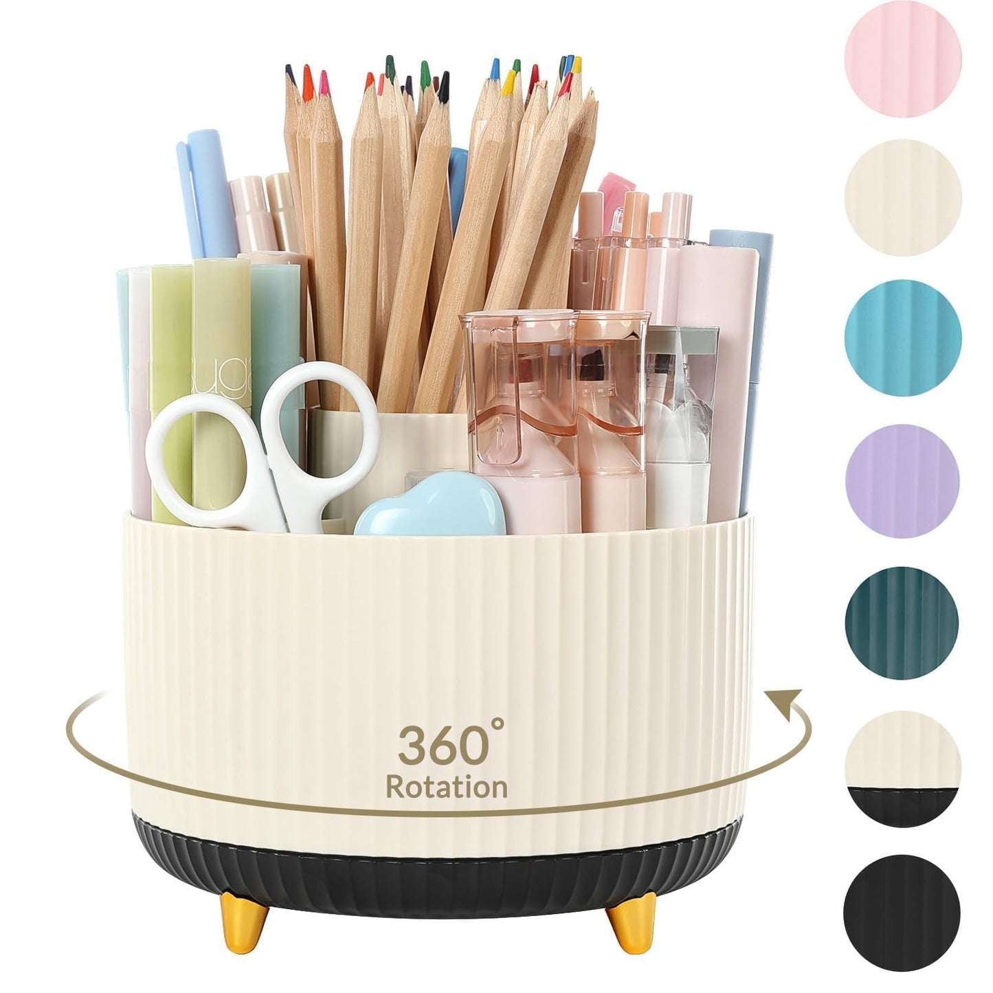 360° Rotating Organizer   Dual Purpose Pencil Pen Holder, 5 Slot Cup for Office,1