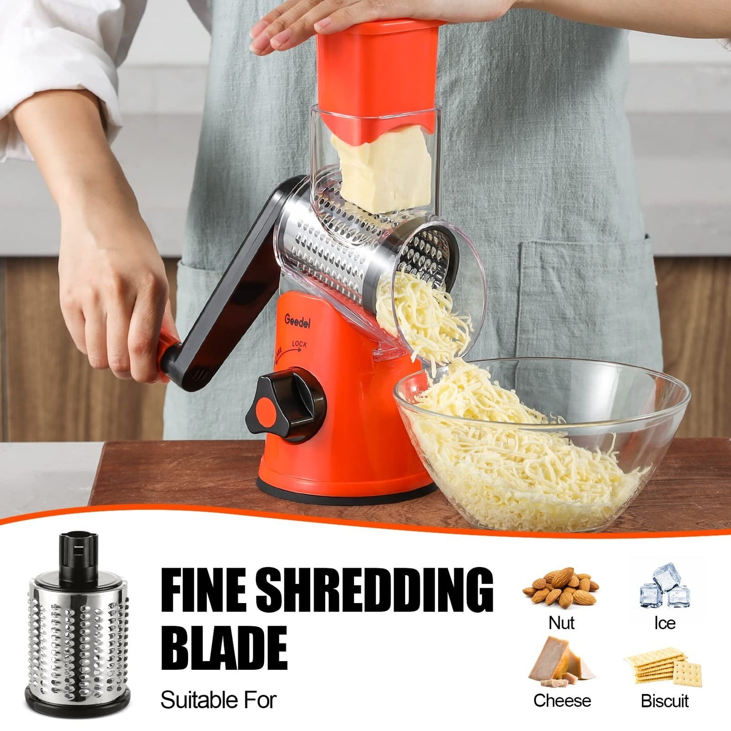 Rotary Cheese Grater & Vegetable Slicer   3 Blades, Easy Clean, Suction Base, BP6