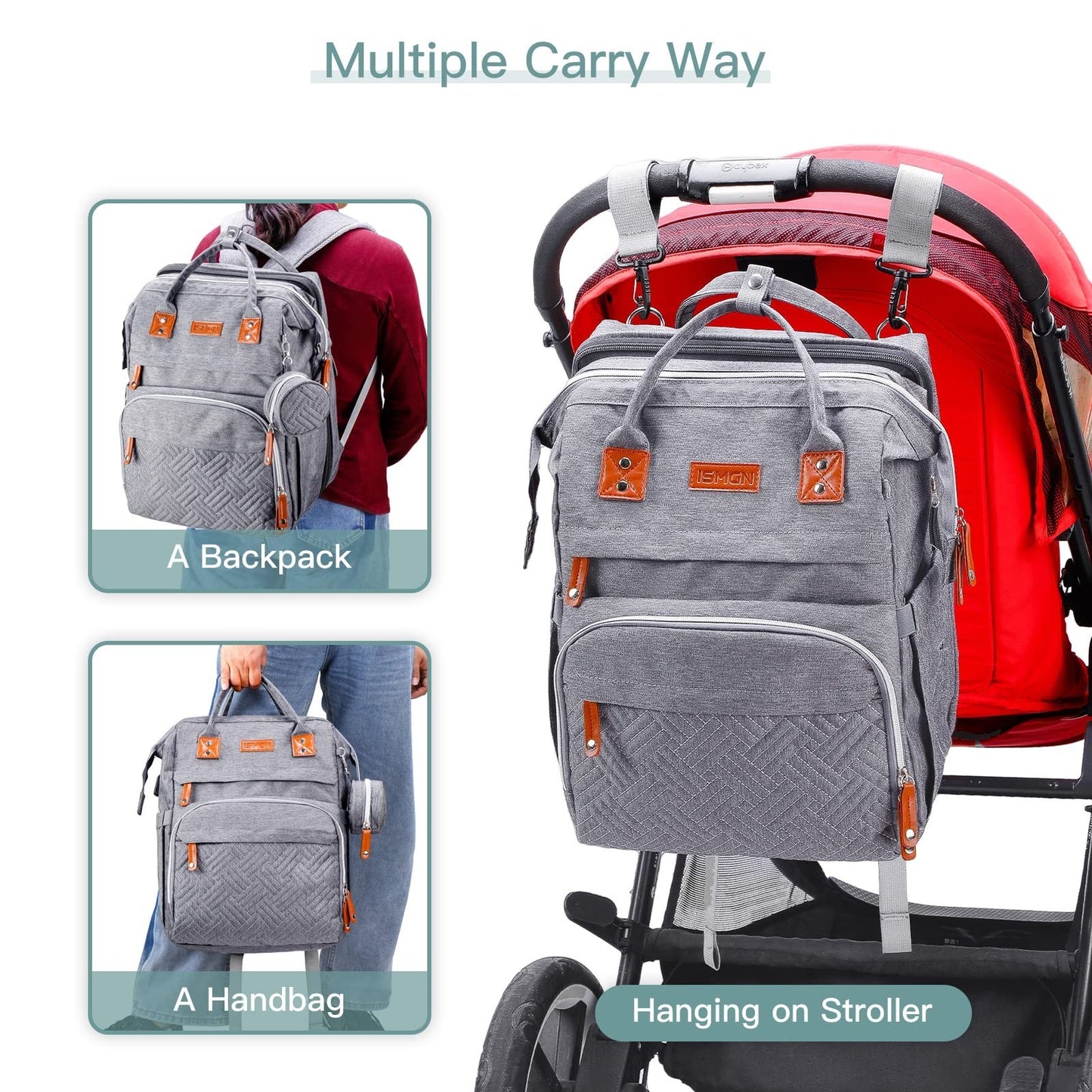 Diaper Bag Backpack with Changing Station   Stylish Baby Bag for Moms, Grey6