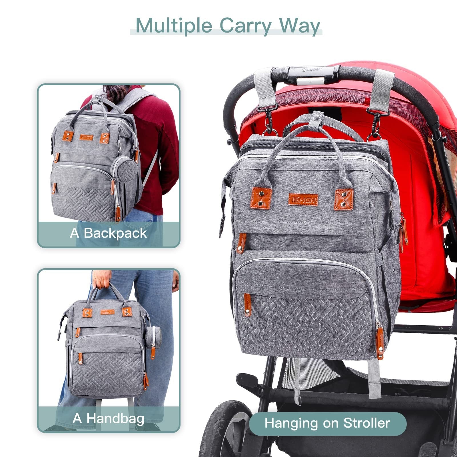 Diaper Bag Backpack with Changing Station   Stylish Baby Bag for Moms, Grey6