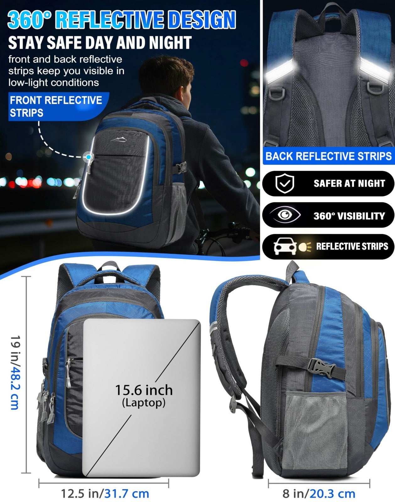 Sturdy Multi Compartment Backpack for College, Travel, Hiking   Fits 15.6" Lapto3