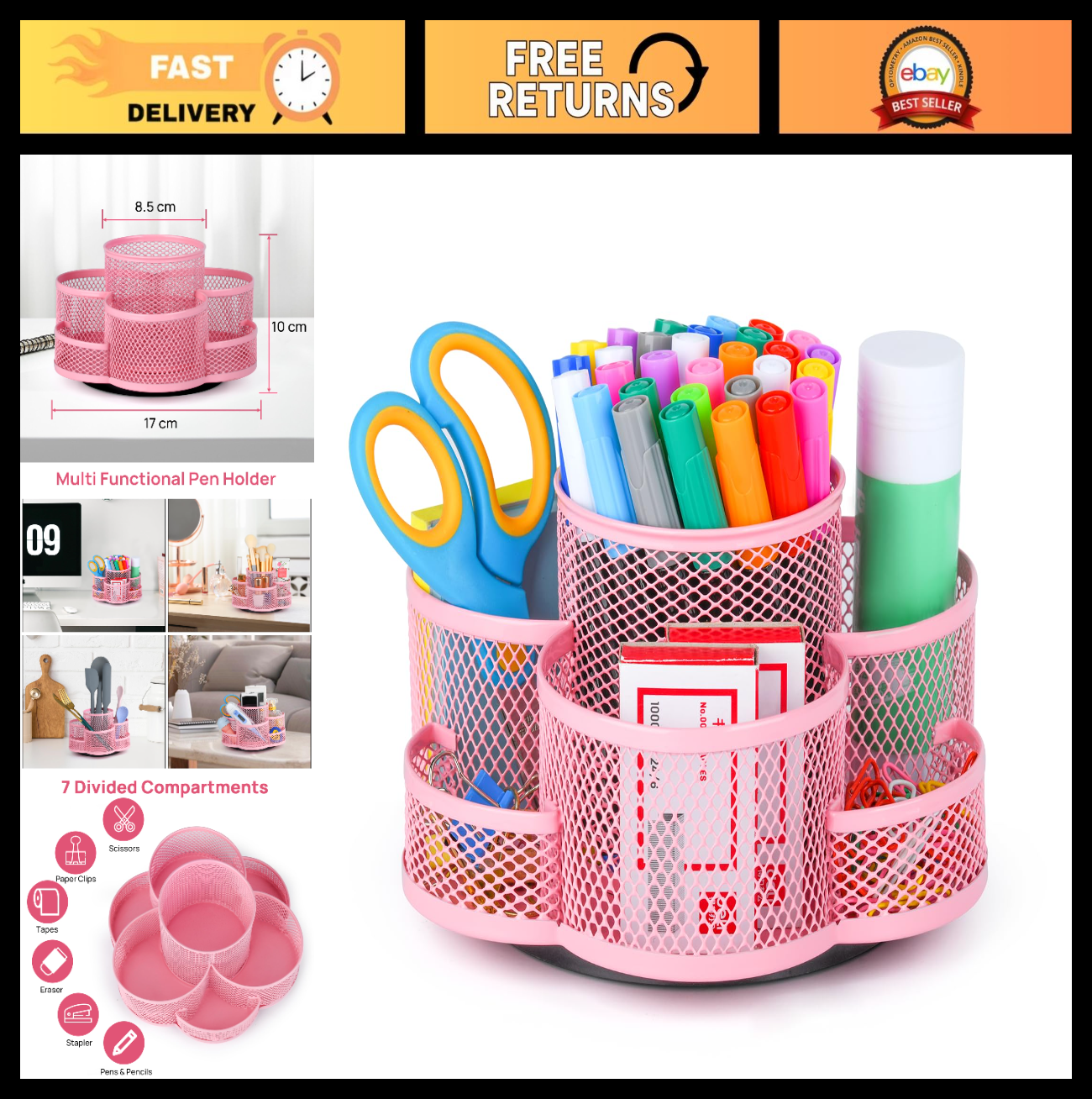 Pink Rotating Pencil Holder for Desk   Stylish Organizer for Office Supplies0