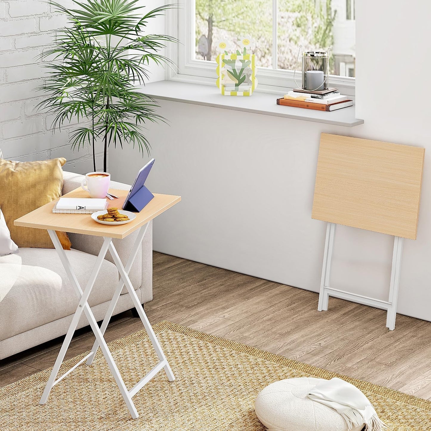 Folding TV Tray Tables Set of 2 - Industrial Snack Tables for Small Spaces, Easy2