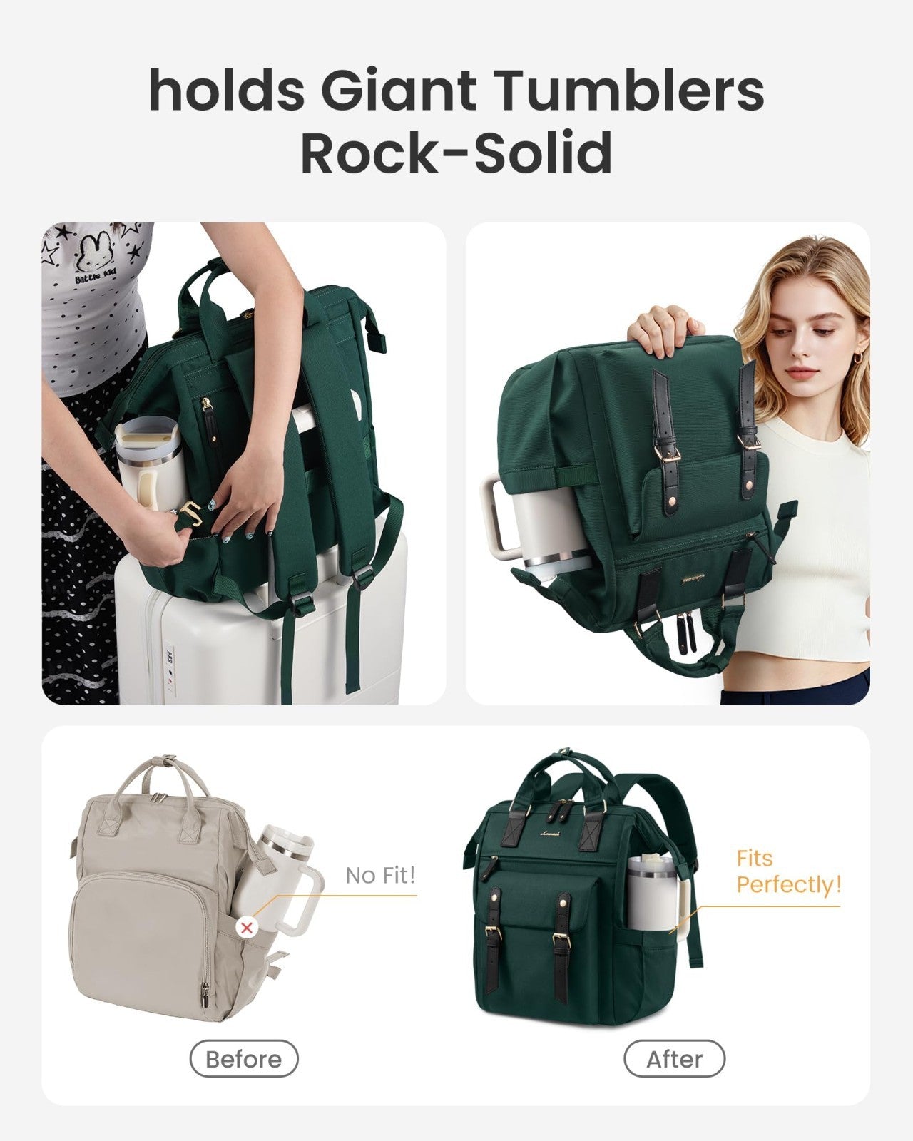 Stylish Waterproof Laptop Backpack for Women, 15.6" with Tumbler Holder, Travel4