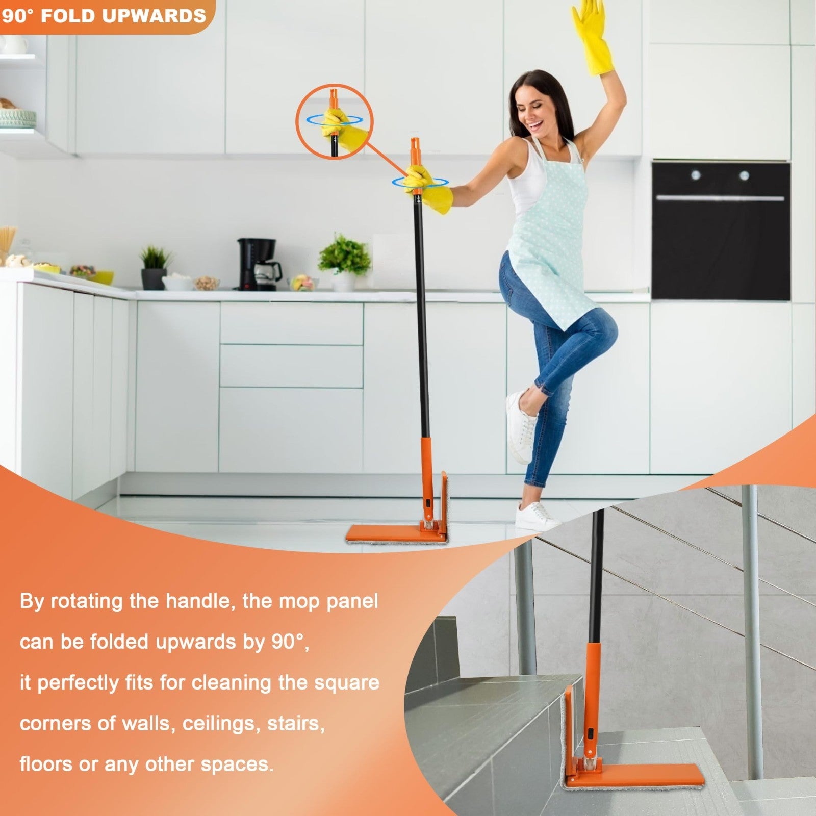 Dust Mop for Hardwood Floors - 90° Foldable Panel, 4 Pads, Wet/Dry Cleaning Tool2