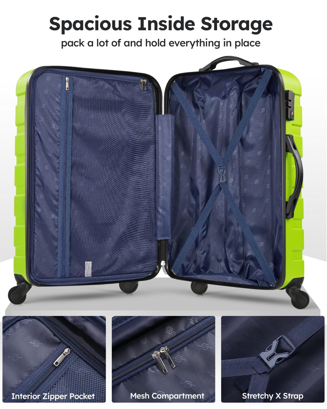3 Piece Hard Shell Luggage Set with Spinner Wheels & TSA Lock - 20/24/28 Inch, L5