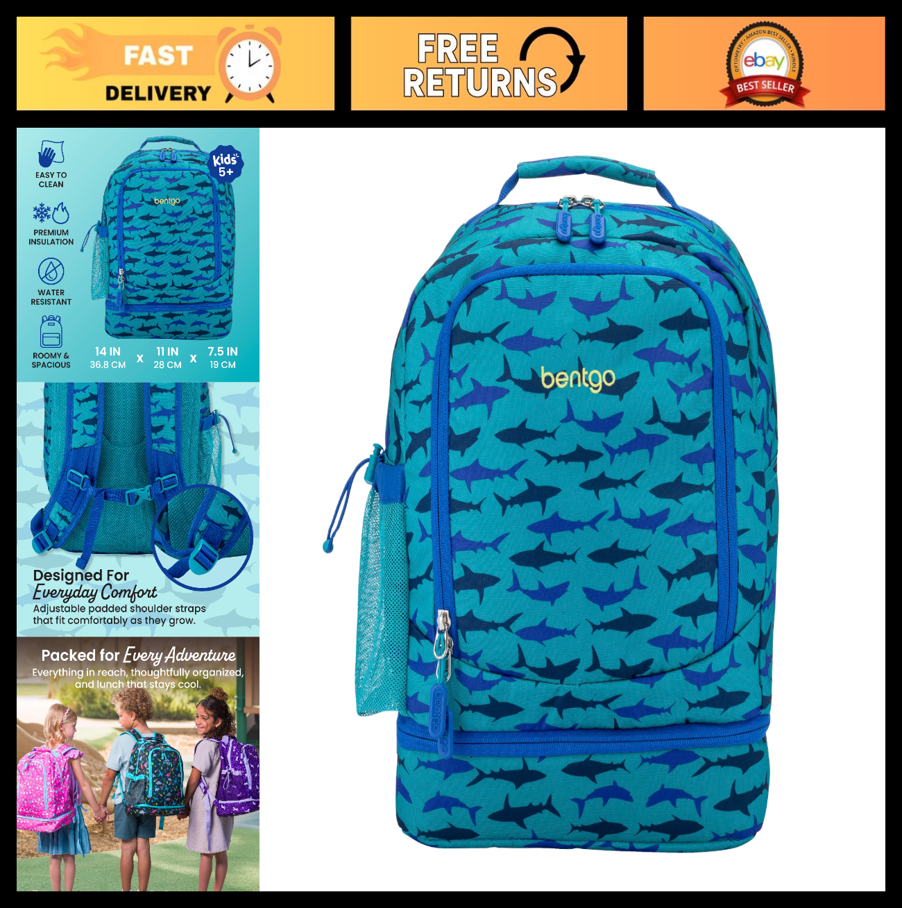 Kids 2 in 1 Backpack & Insulated Lunch Bag Set with Padded Straps for School0
