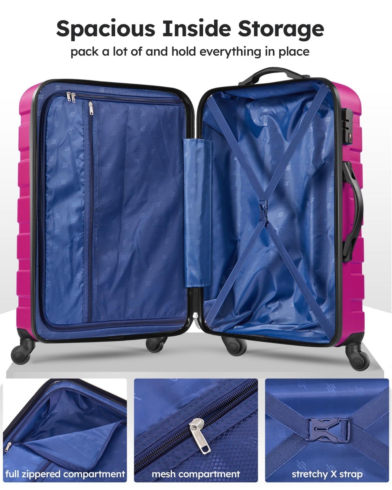 3 Piece Hard Shell Luggage Set with Spinner Wheels & TSA Lock - 20/24/28 Inch, R3