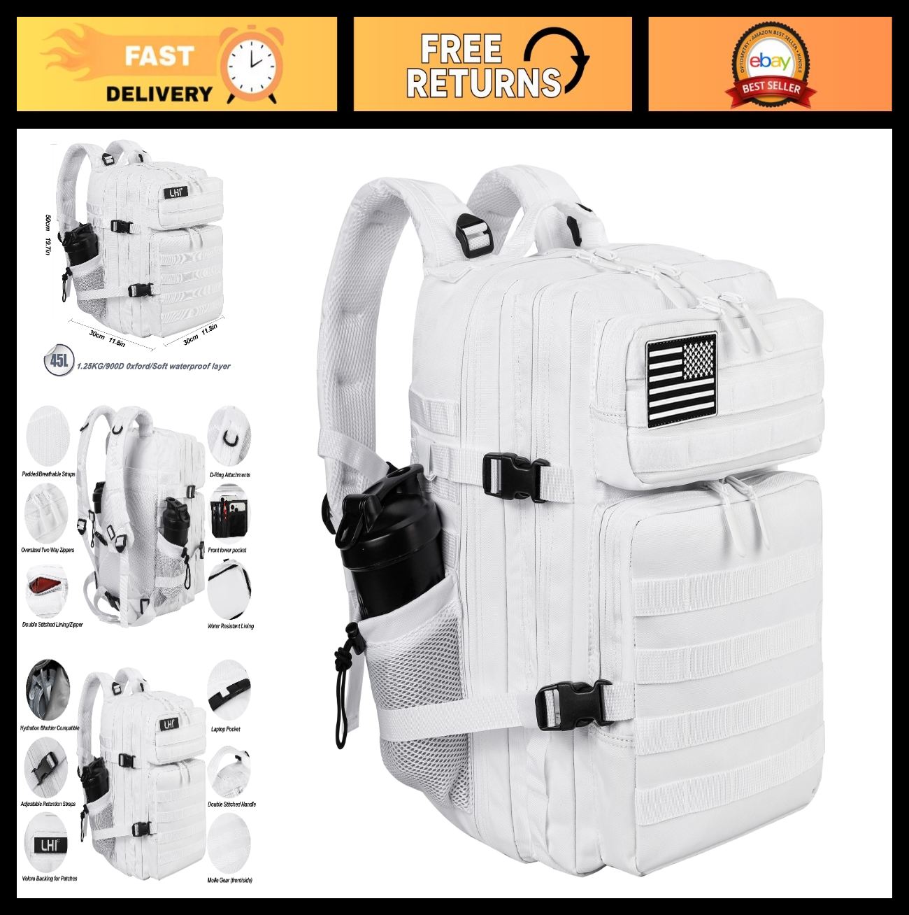 Tactical Military Backpack 45L   3 Day Assault Rucksack with Molle System   Unis0