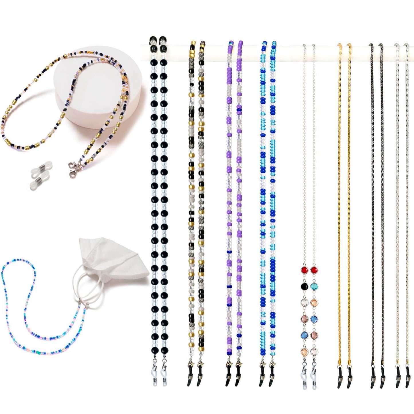 Beaded Eyeglass Chain - 8 Pcs Stylish Glasses Strap Holders for Women, Neck Acce1