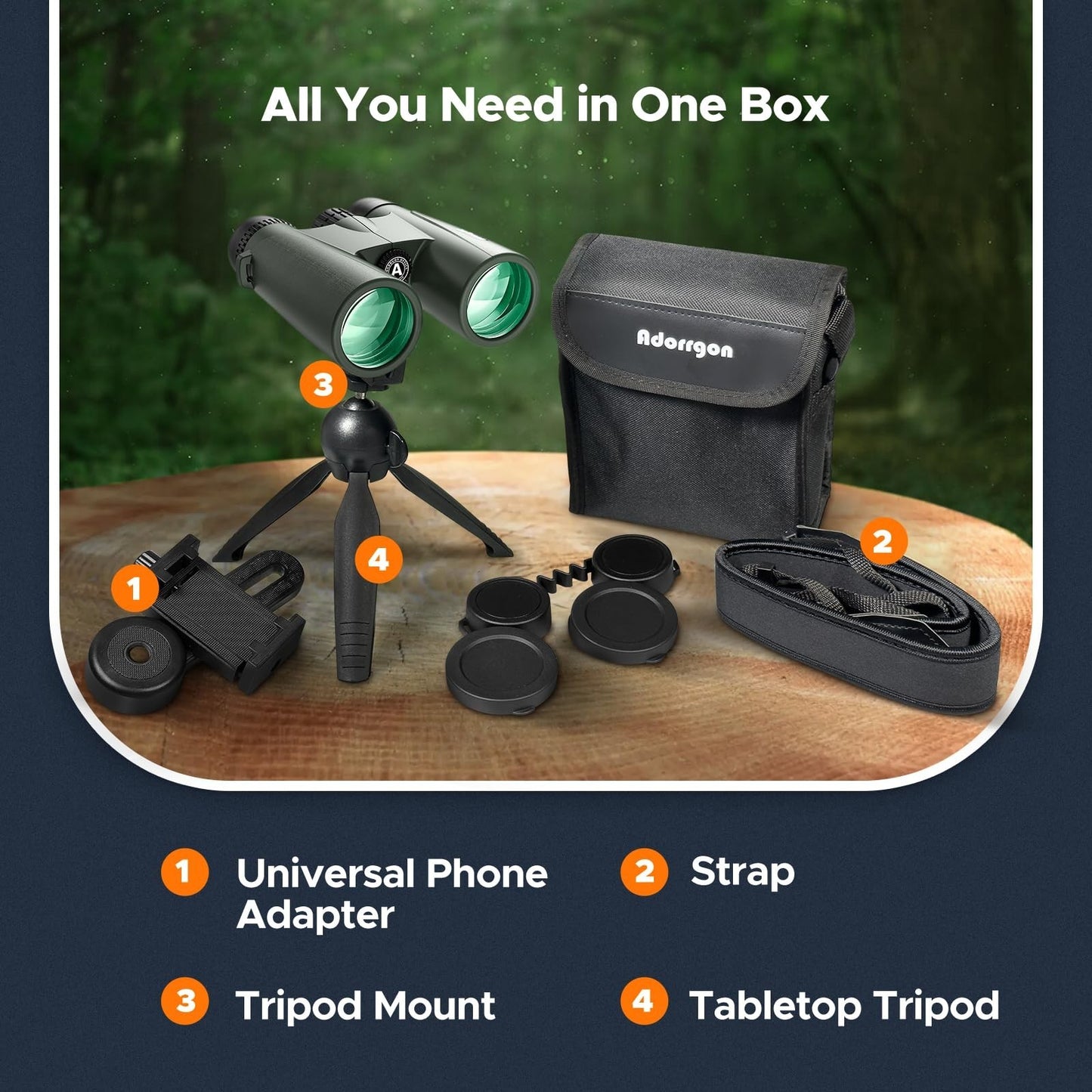High-Powered 15x45 Binoculars with Tripod & Phone Adapter - Clear Low Light Visi3