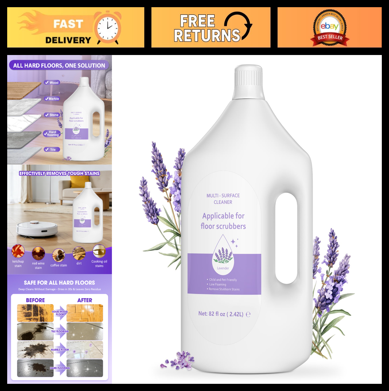 Lavender Scented Floor Cleaner 82 FL OZ - Deep Clean for Hard Floors, Compatible0