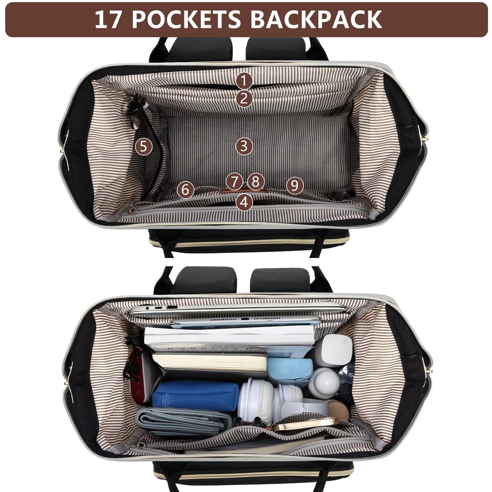 Waterproof 17" Laptop Backpack for Women   Travel Work Bag with USB Charger, Ant2