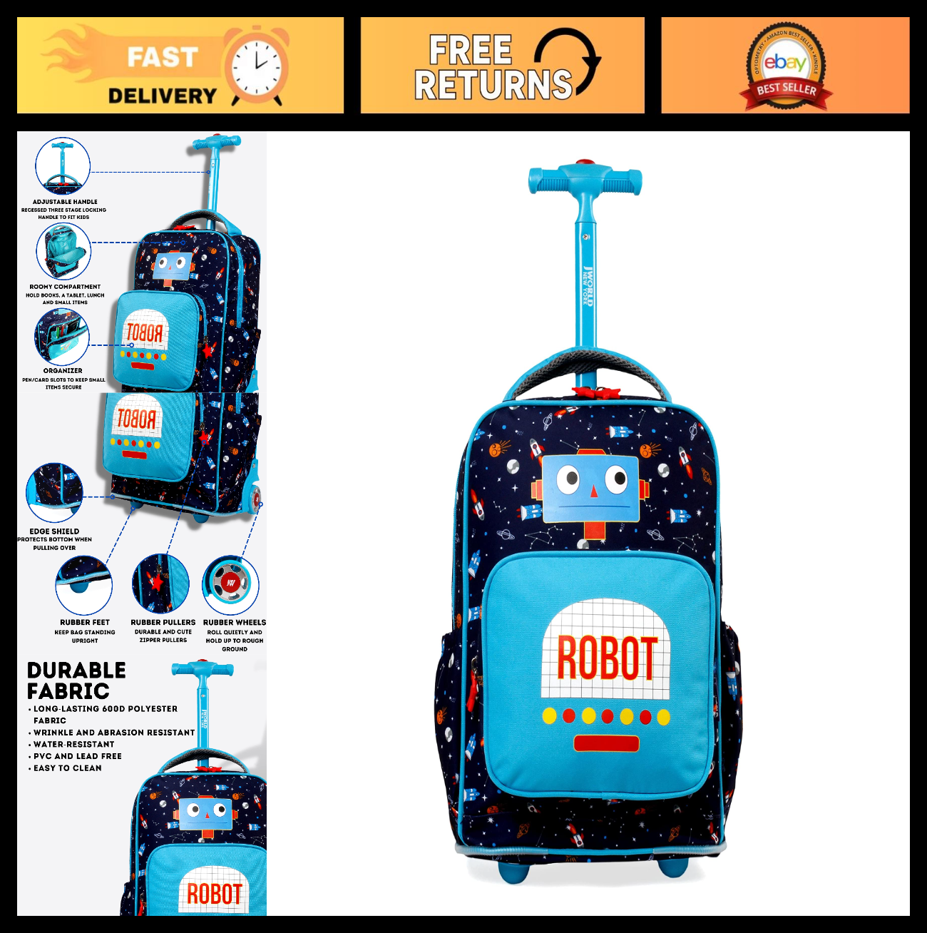 Sparkle Rolling Backpack for Kids   Lightweight, Durable, School Travel Bag0