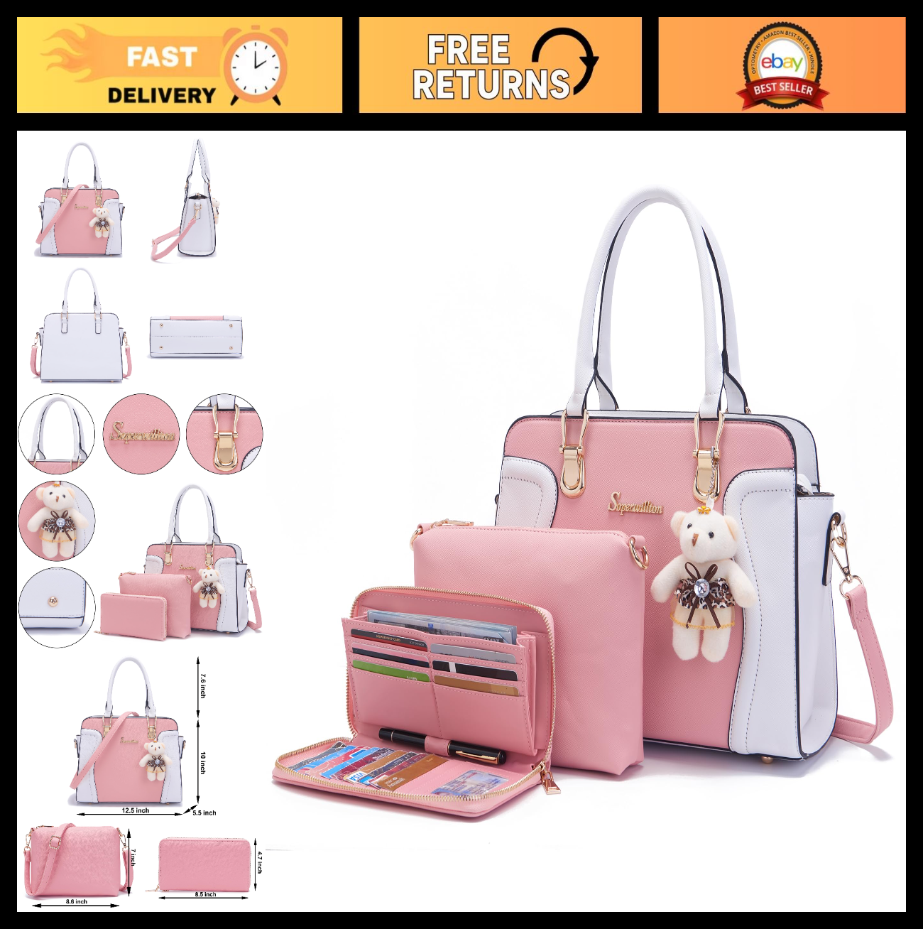Stylish 3pcs Women's Shoulder Handbags Satchel Bag & Wallet Set - Fashion Purse0